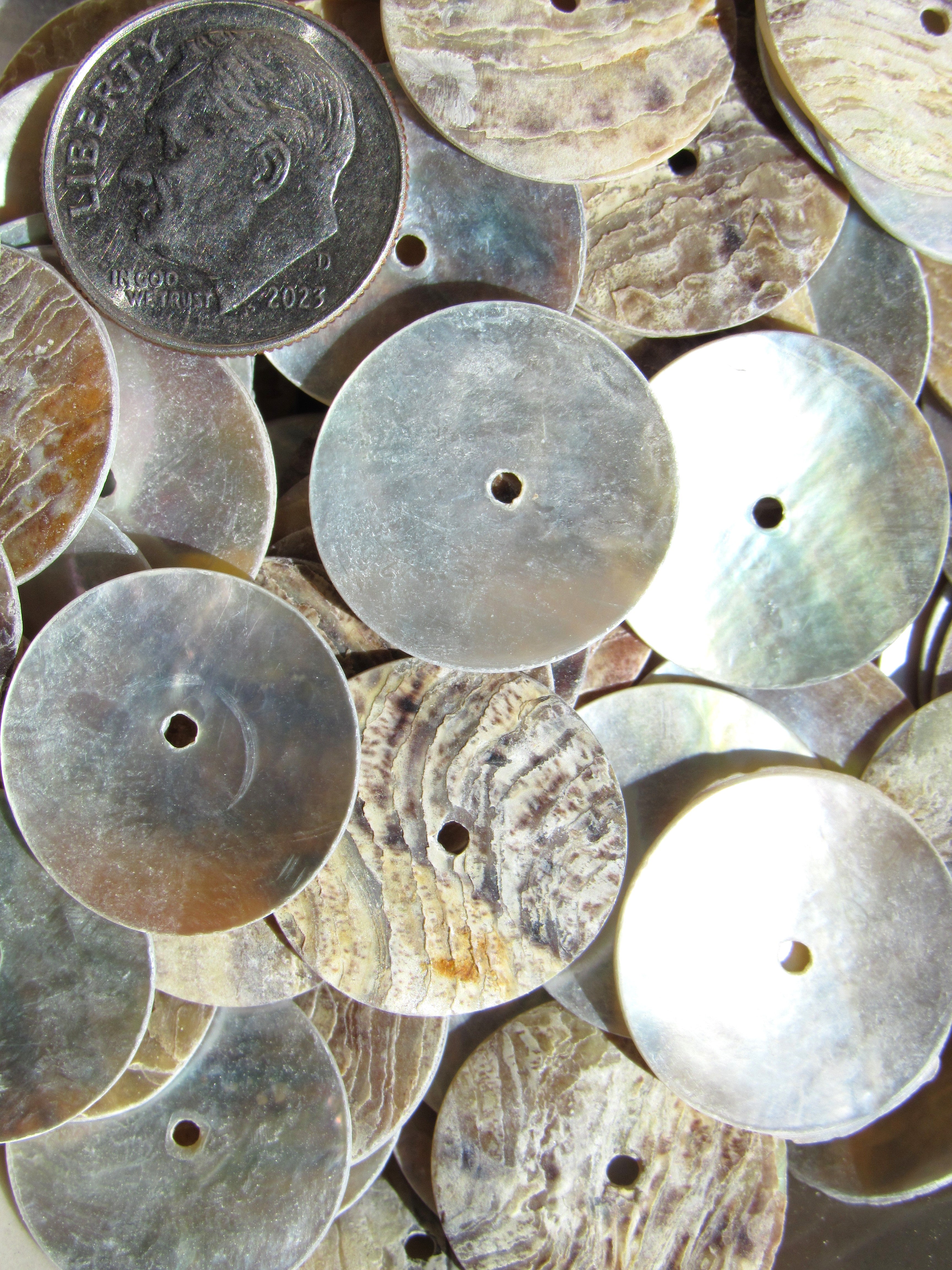 Akoya Oyster Shell Coin Beads - 17.5mm - Mother of Pearl Iridescent - Flat Round Disc Bead Supply