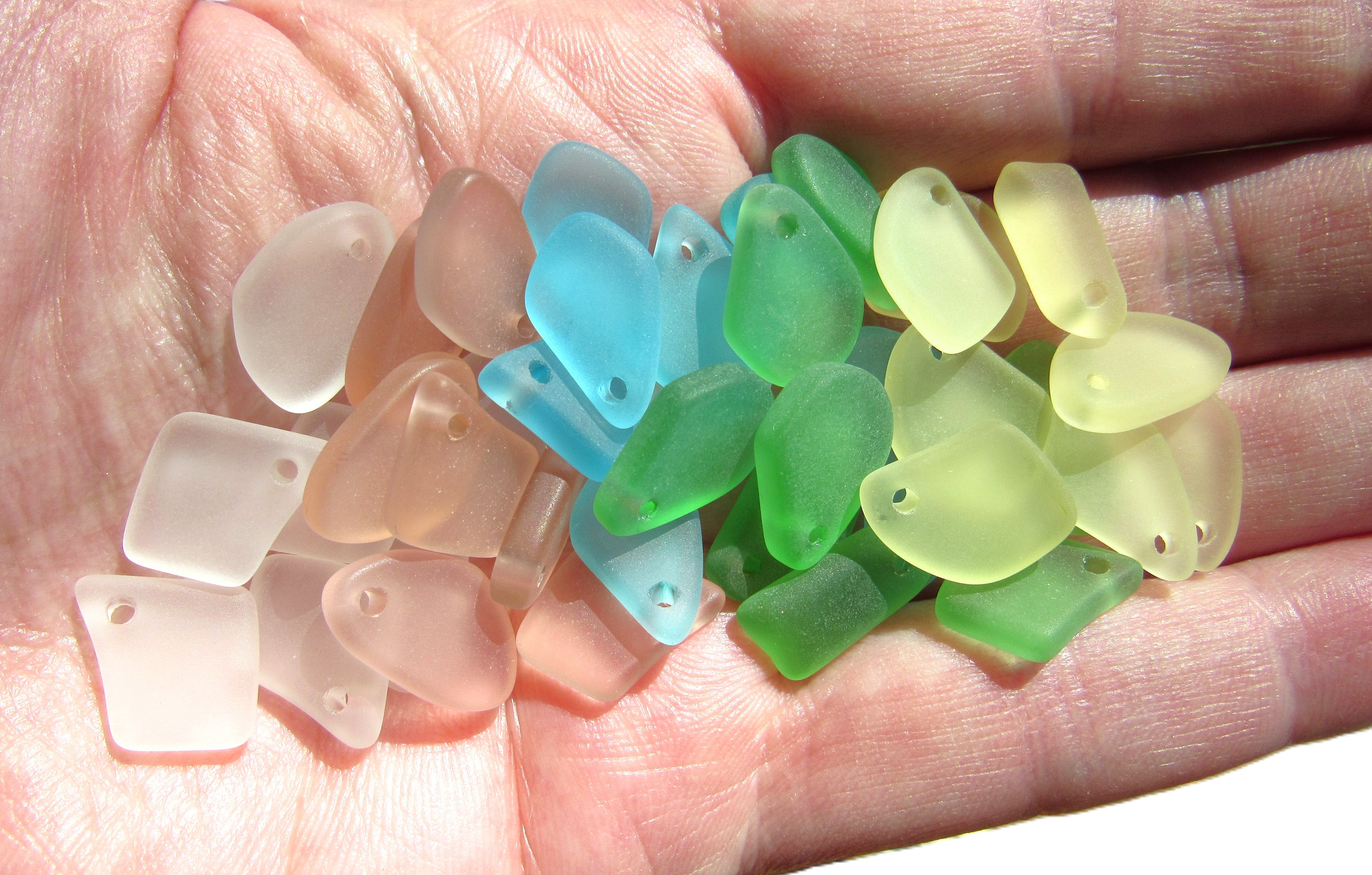 15mm Flat Frosted Cultured Sea Glass Pendants - Assorted colors - Small top drilled beads - Jewelry Making