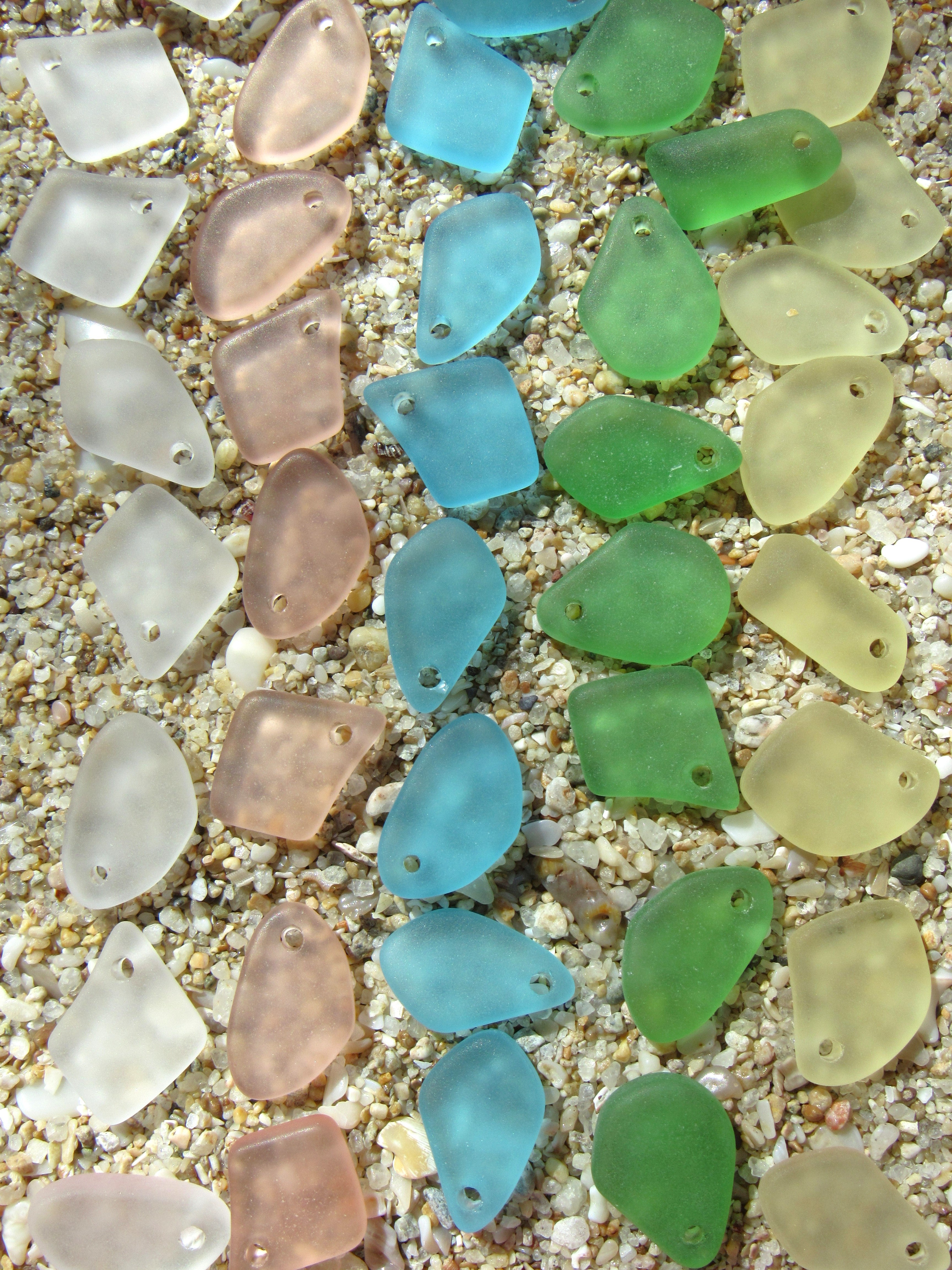 15mm Flat Frosted Cultured Sea Glass Pendants - Assorted colors - Small top drilled beads - Jewelry Making