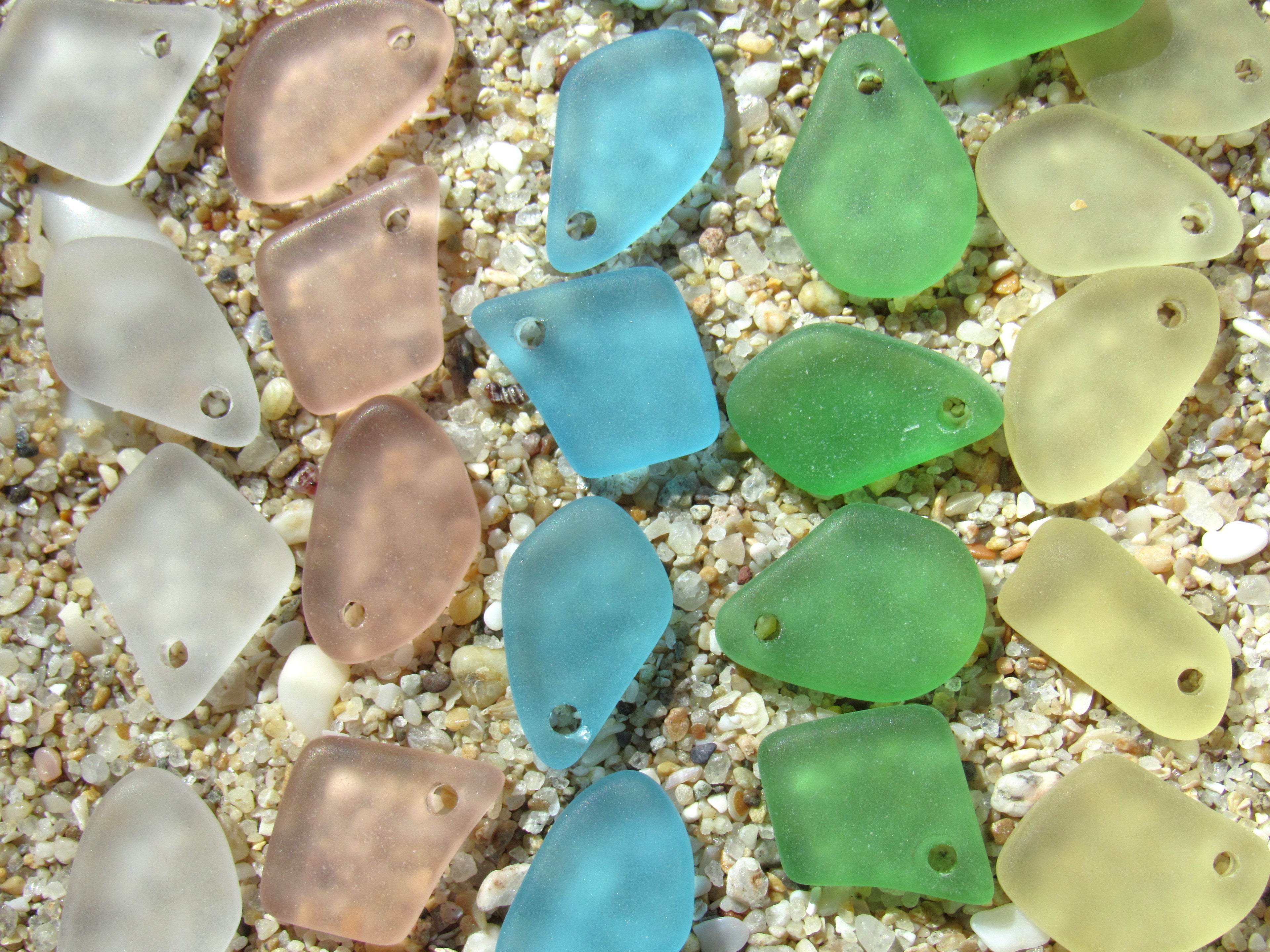 15mm Flat Frosted Cultured Sea Glass Pendants - Assorted colors - Small top drilled beads - Jewelry Making