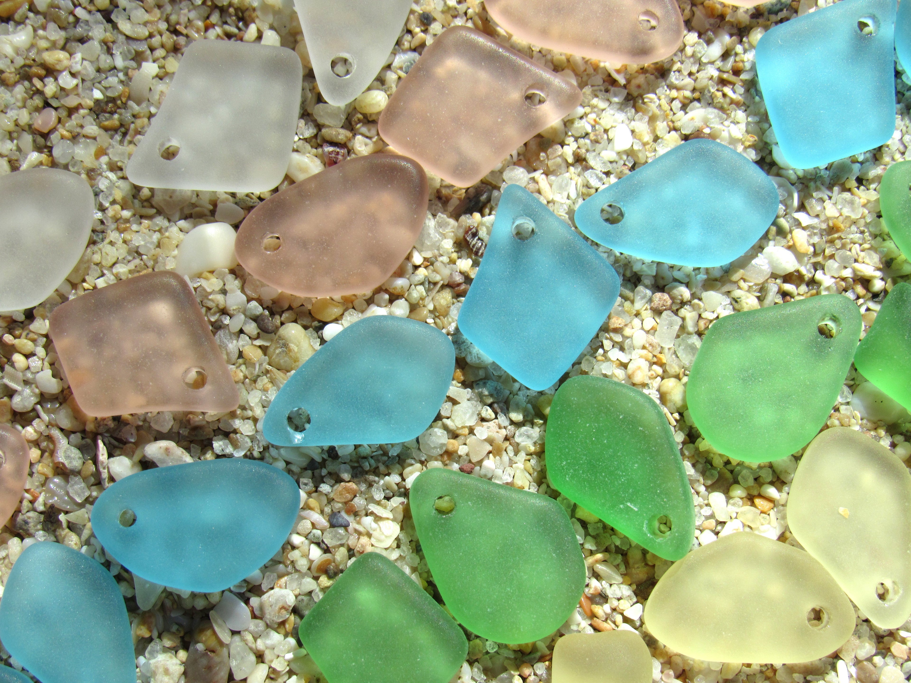 15mm Flat Frosted Cultured Sea Glass Pendants - Assorted colors - Small top drilled beads - Jewelry Making