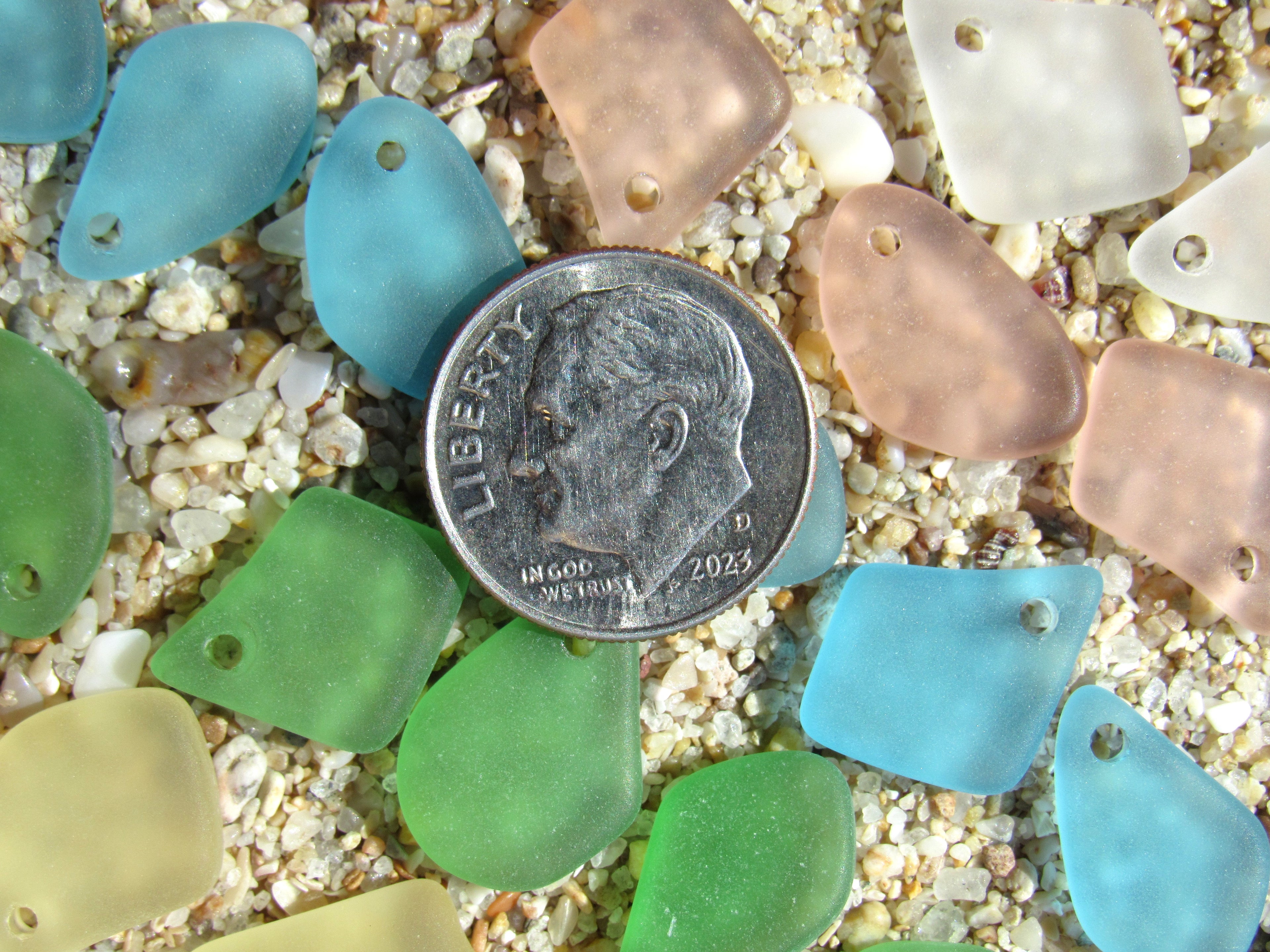 15mm Flat Frosted Cultured Sea Glass Pendants - Assorted colors - Small top drilled beads - Jewelry Making