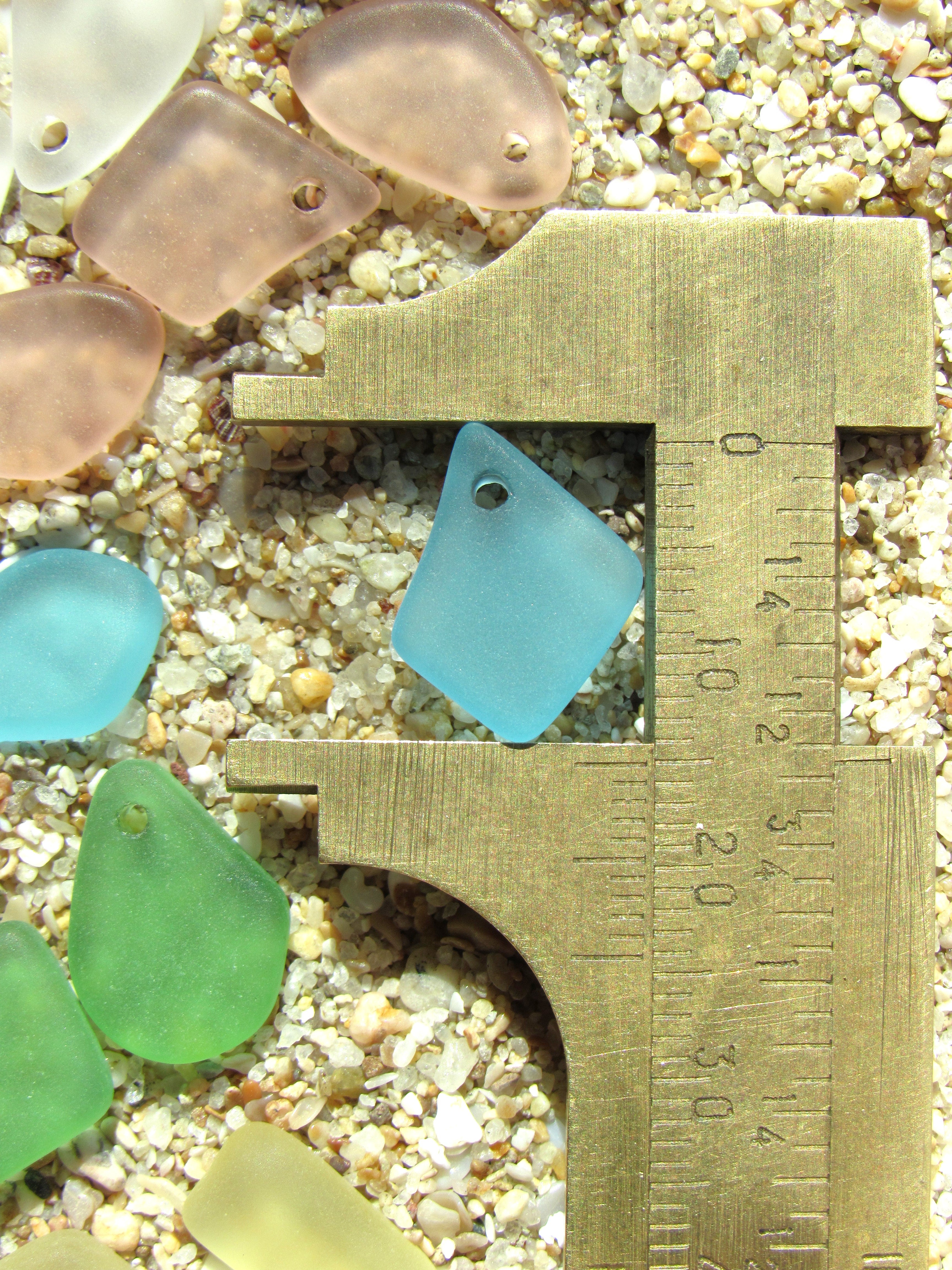 15mm Flat Frosted Cultured Sea Glass Pendants - Assorted colors - Small top drilled beads - Jewelry Making