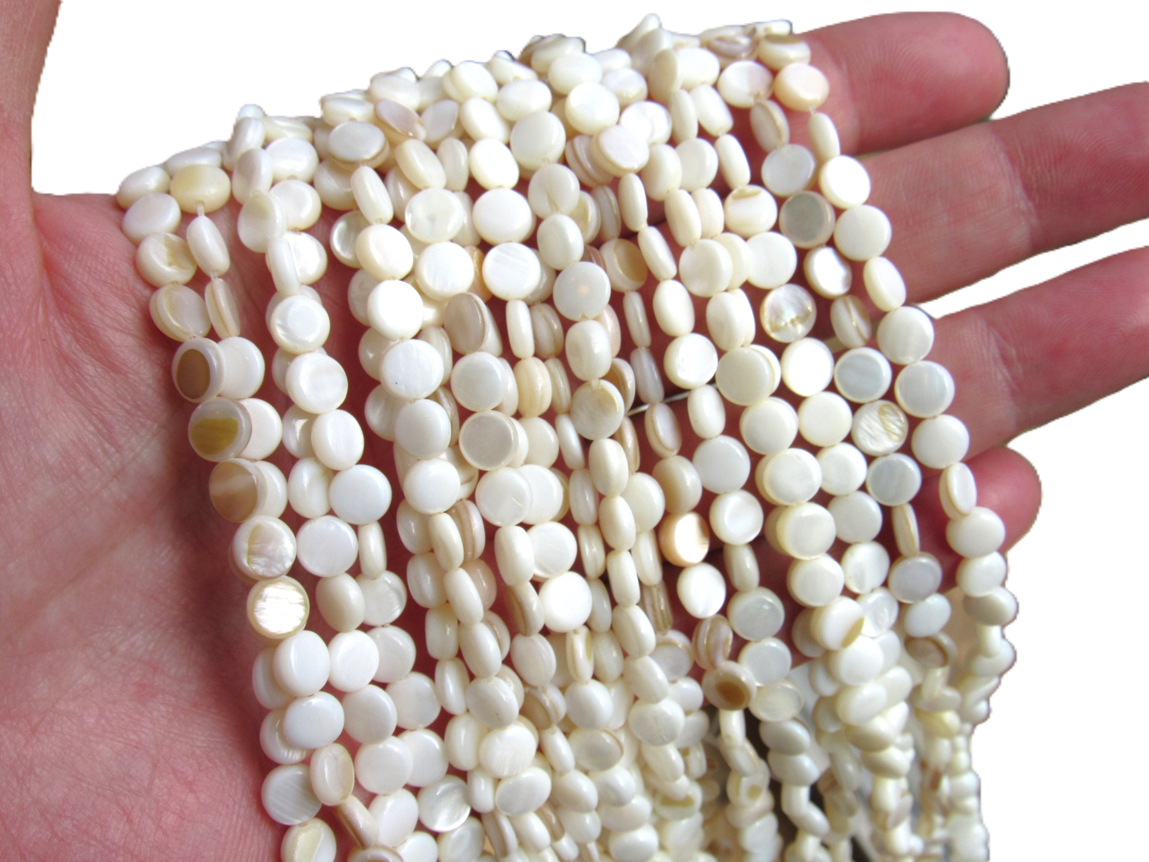 Natural White Shell Coin Beads 6mm | Flat Round