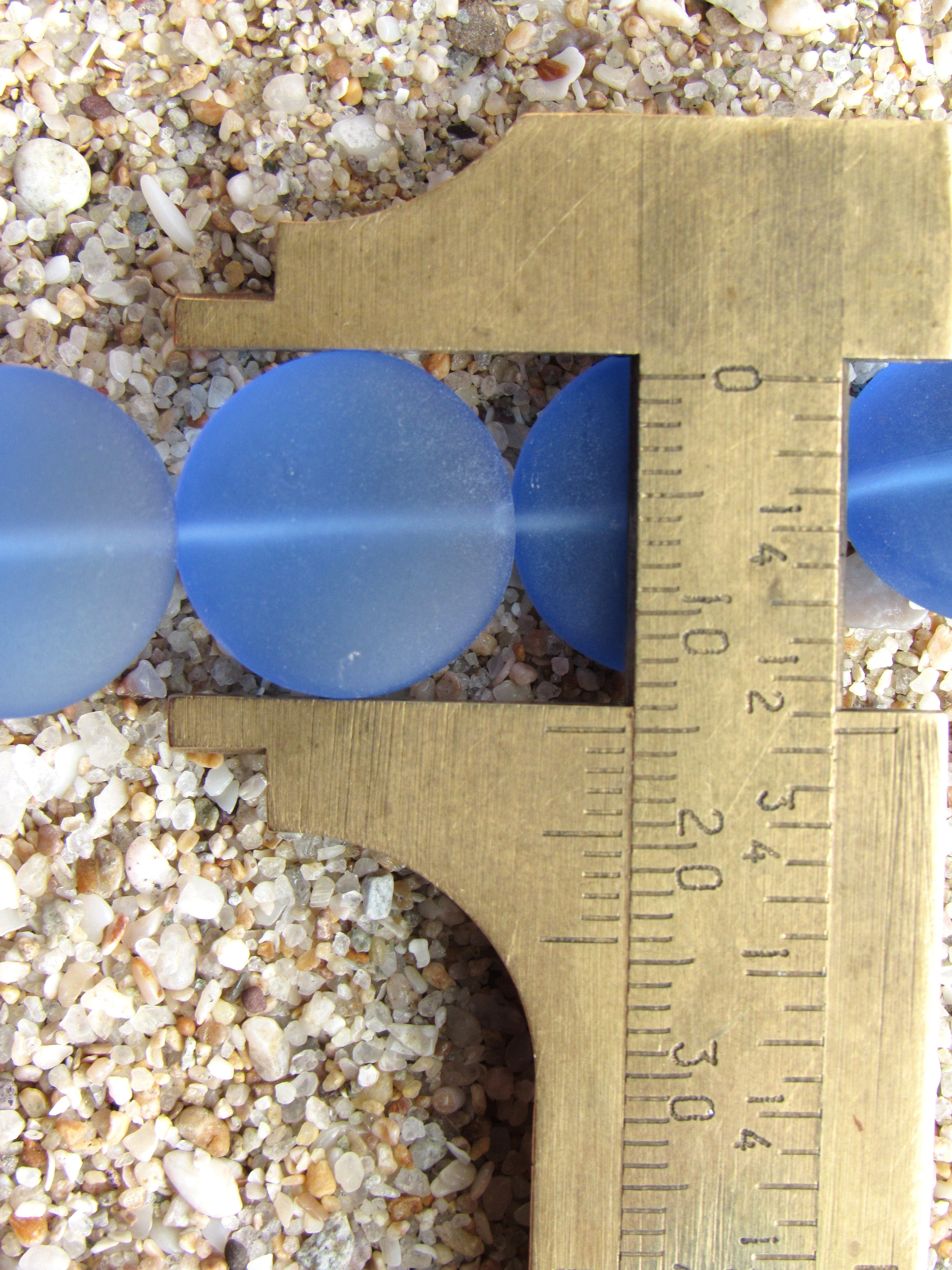 Cultured Sea Glass Puffed Coin Beads - 15mm - Assorted Blues & Green - 5 Strand Set