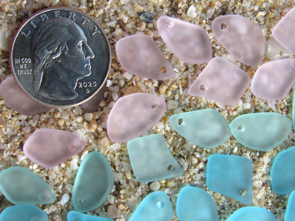 Cultured Sea Glass Freeform Pendants - 15mm Top Drilled - Frosted Matte - 3 Colors - 6/12/18/24pc