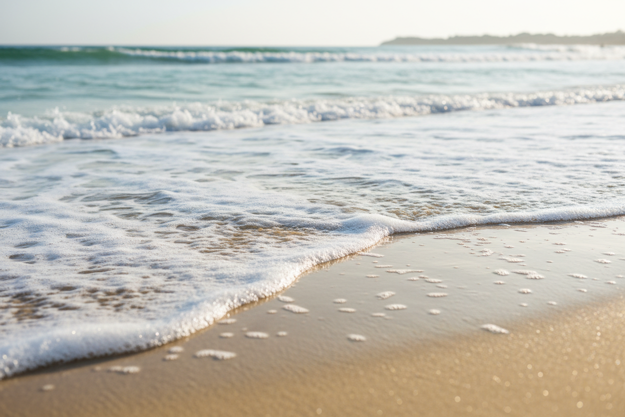 Bright seafoam water close-up in sand